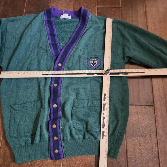 Vintage GAP Sport Green/Purple Academy Cardigan USA School Buttons - Size Small - Picture 7 of 10